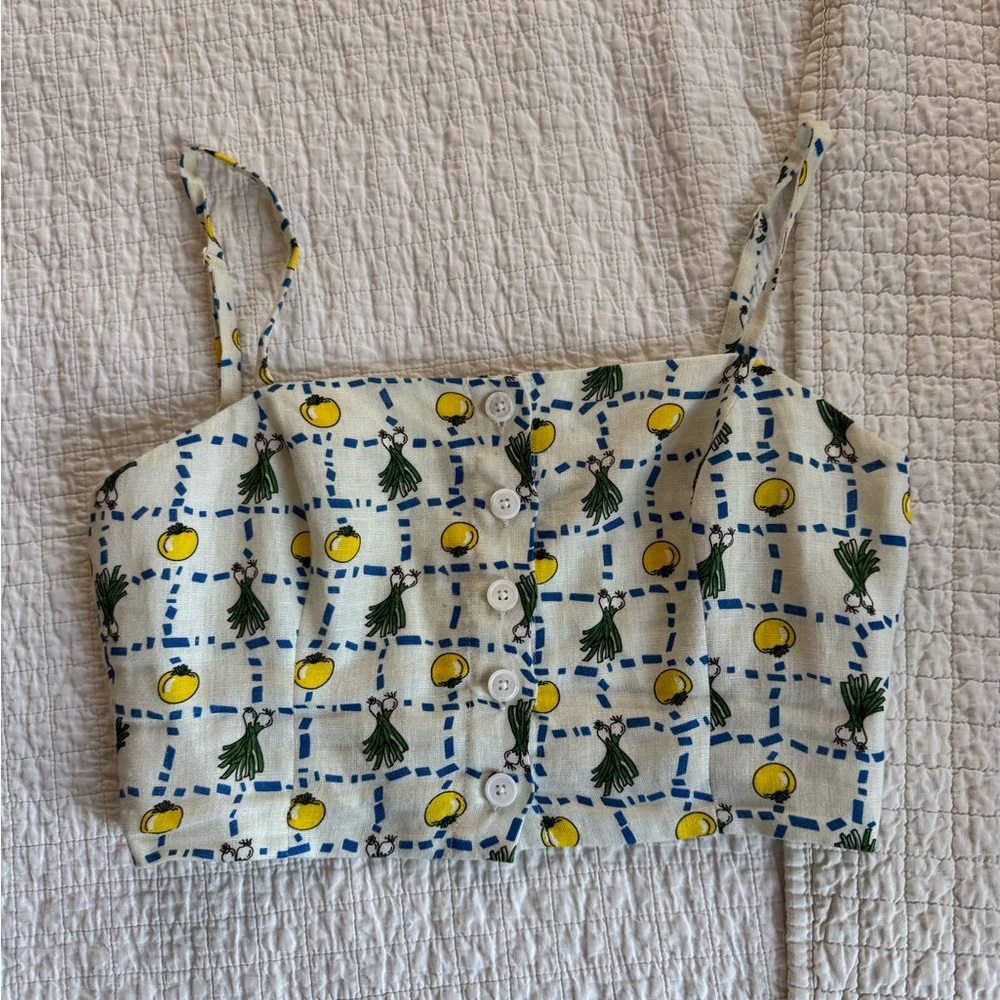STAUD Lemon and Greenery Print Crop Top